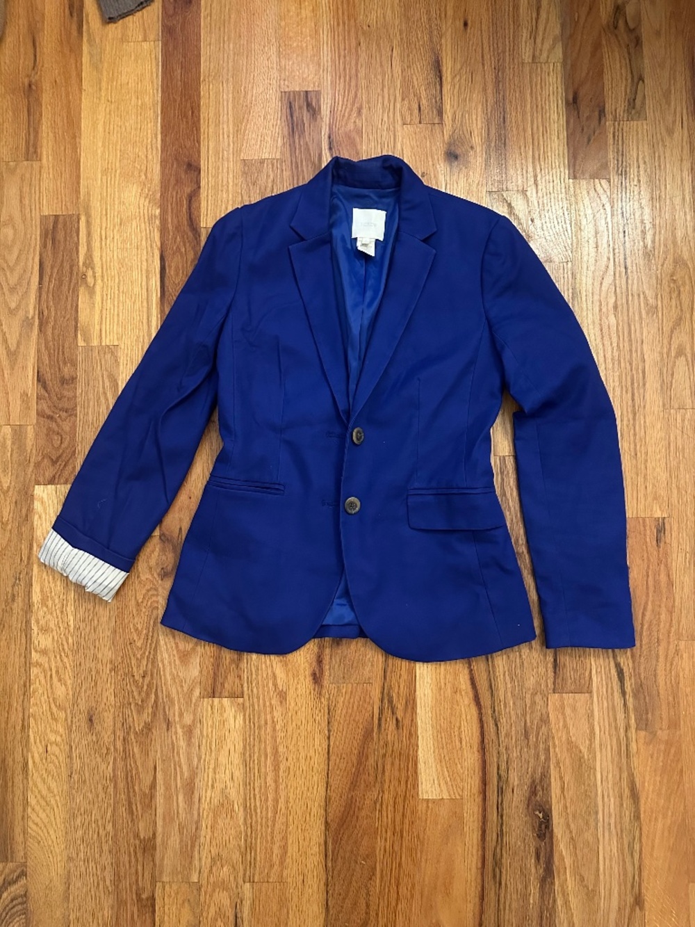 J.Crew Schoolboy Blazer Size 0 Cobalt Royal Blue Two Button Striped Cuff